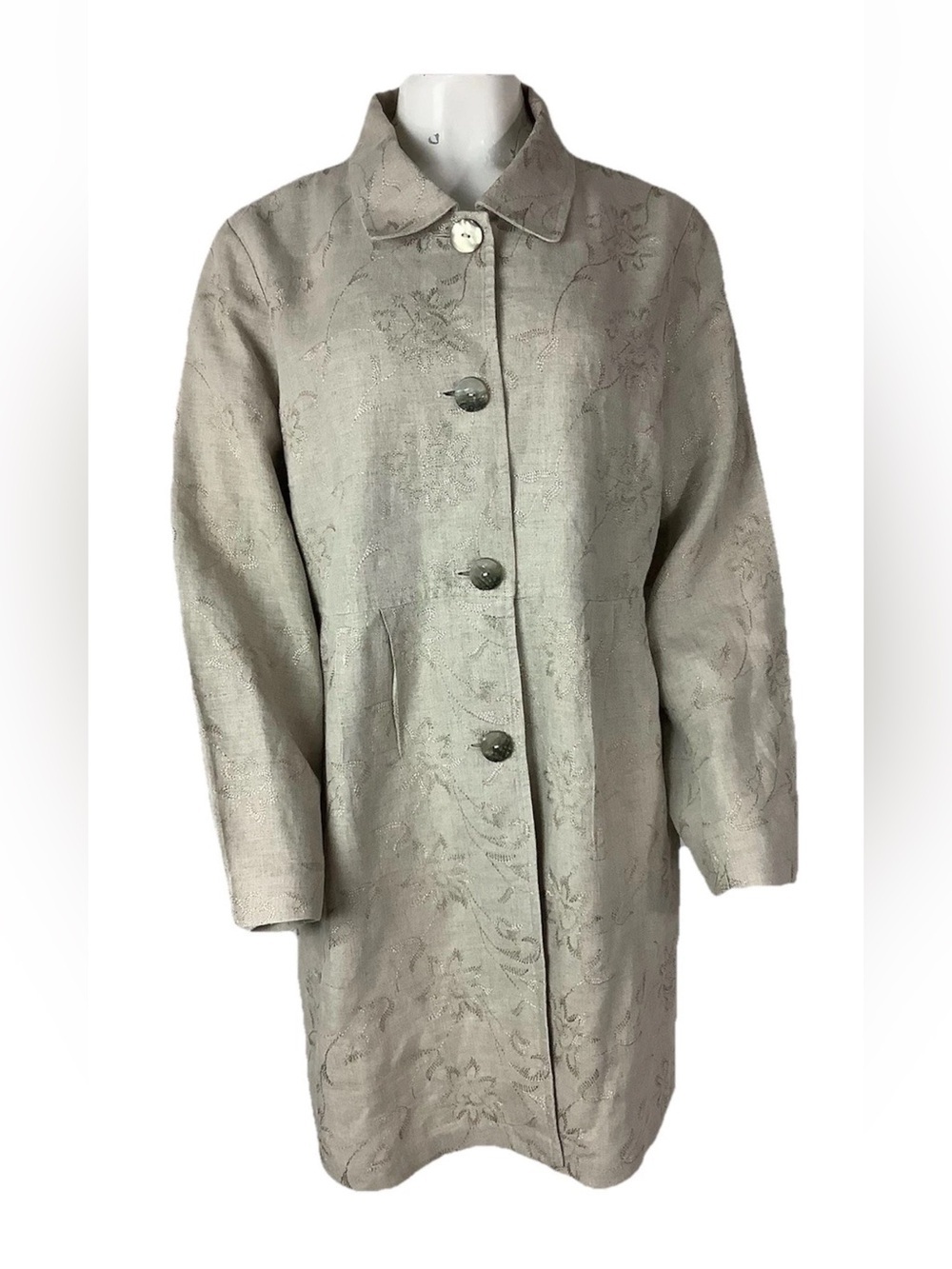 J Jill Sz L 100% Linen Jacquard Floral Button Blazer Business Dress Tan